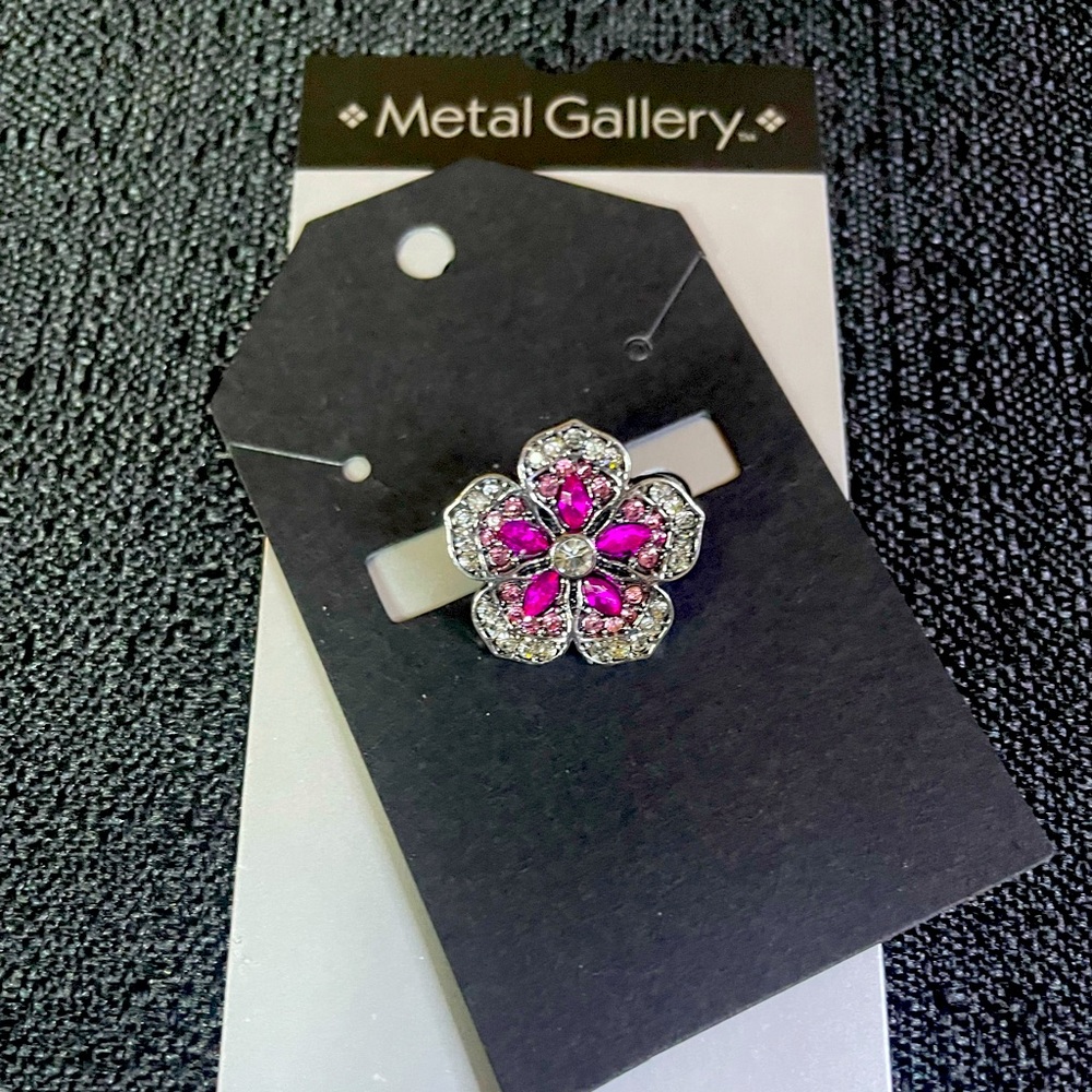 Rhinestone Pink Silver Flower Brooch Pin Accessory Floral Fun NEW